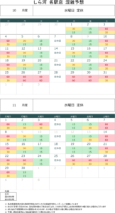 名駅店 混雑予想カレンダー 2026年10月・11月