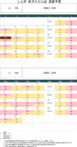 栄ガスビル店 混雑予想カレンダー 2026年10月・11月